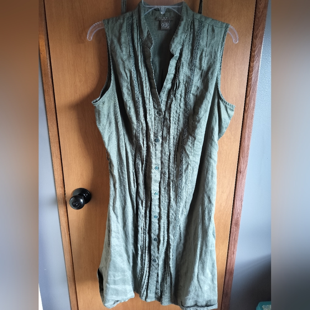 Bay Studio Khakis Green 100% Linen Dress XL - Picture 10 of 11